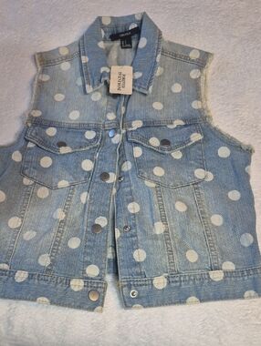 Forever 21 Light Wash Denim Vest with White Polka Dots Sz. S